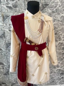 Groom set [plane fabric with golden handwork]velvet belt with flower work