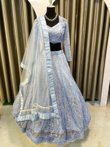 Ice Blue Beaded Lehenga Same Colour - BLOcB029