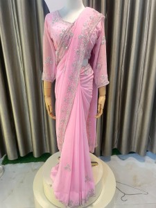 Baby Pink Sari (Heavy) Silver Work - SBaPiSiWo012
