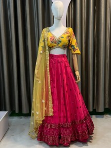 Pink Lehenga Same Sequins With Yellow Blouse - MLPiYBloSe041