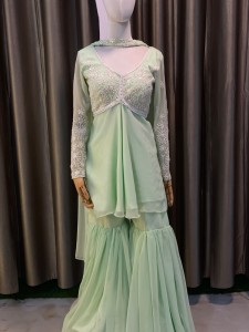 Light Lemon Sarara Chest ma White Flower Butta and Moti-less - SSLiLeWFlo023