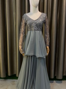 Grey Sarara set Chest and Sleeve ma Beaded - SSGrBe001