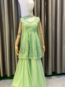Light Lemon Green Same Details Front ma Slit - SSLiLeGrD022
