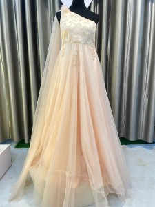 Light peach Off-shoulder Gown (One side Shawl attached)