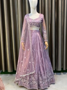 Lavender Lehenga Silver Sequins Long Length Small Size