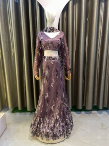 Purple Sequins Beaded Mermaid Dress