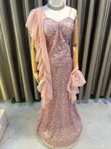Peach Mermaid Fully Sequin Beaded dress