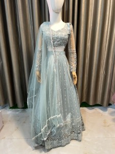Nude Green Lehenga Silver Sequins Blouse (Waist Jhumka) - NLNGrSiSeBlo009