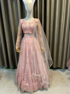Baby Peach Lehenga Same Flower (Border Heavy) - NLPeFlo043