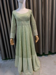 Parrot Lemon Green Mirror Sequins Details Anarkali Set - AGLeGrMirSe028