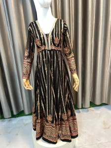 Black Anarkali With MultiColour Sequins Details - AGBlMulSe026