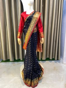 Dark Blue Vanarasi Sari with Red Blouse