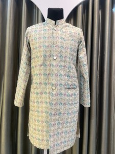 Off white sherwani with multi colour detailing