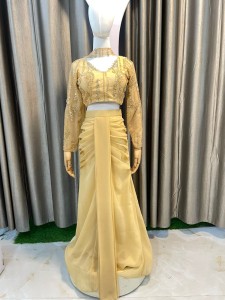 Dark golden Design Skirt With beaded Blouse