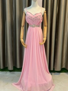 Baby Pink Party Wear Dress string and stone in waist - PDBaPiStr051