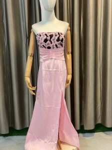 Baby Pink Party Dress with Black and Peach Sequins on Chest - PDBaPiBlPeSe054