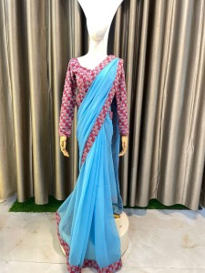 Sky Blue Sari with Dhaka blouse