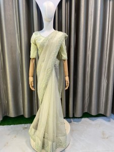 Nude Green Monochrome work Sari