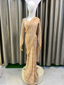 Ready to wear Peach Sari with Silver Lining