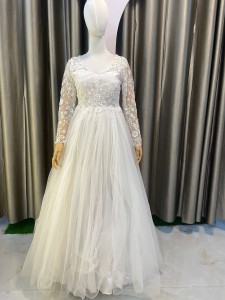 White Gown Chest beaded full sleeves