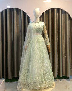 Light Lemon Green Sequins Lehenga Set