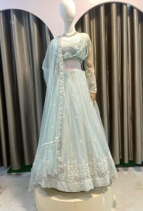 Light SKy blue organza Lehenga