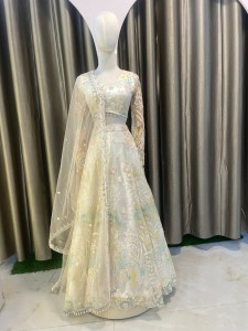 Off White Lehenga Multi Colour Sequins