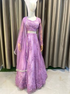 Lavender Same Flower Plus Size Lehenga