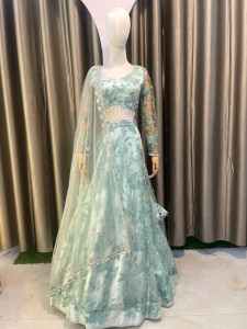 Nude Green Net Lehenga