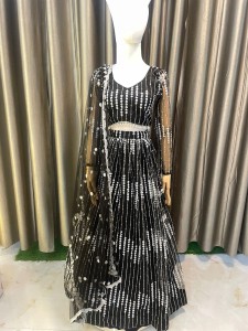 Black Lehenga with white Sequins