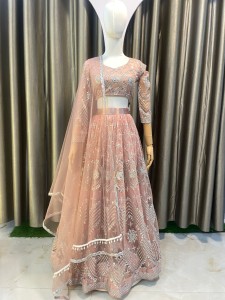 Dark peach silver sequins lehenga short height