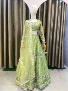 Pistachio Green Lehenga with Big Flower