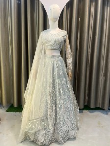Grey Lehenga with peach Sequins