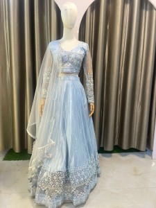 Sky Blue Lehenga with Peach Sequins