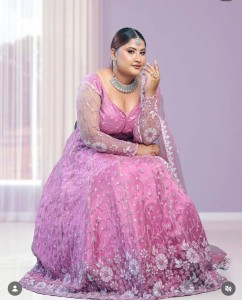 ONION PEACH LEHENGA WITH SILVER DETAILS (PLUS SIZE)
