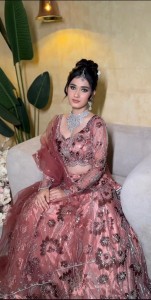 Brunt orange beaded lehenga