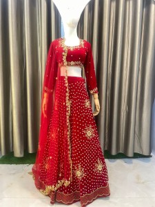 Red Velvet Handwork Lehenga