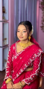 red handwork saree with silver details