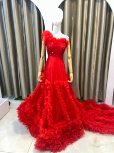 Red Heavy Pataka Long tail Gown