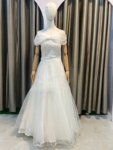 Off white string off shoulder Simple Gown
