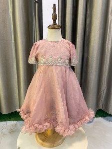 Peach Organza beaded Baby Frock