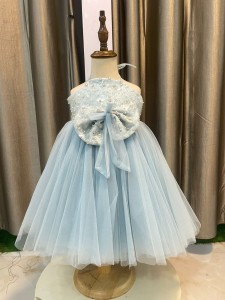 Sky Blue Baby frock with beaded chest and halter
