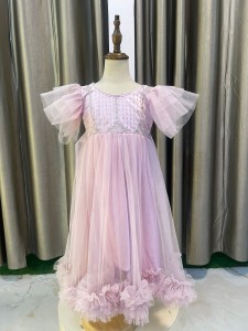Lavender baby frock chest beaded with pataka