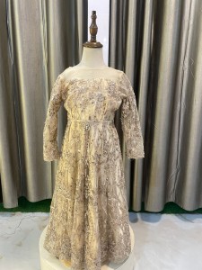 Rose gold baby frock with full beaded