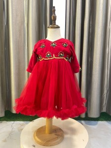 Rose Baby frock with Rhododendron