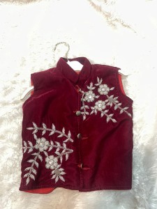 Maroon Velvet baby Modicoat with silver work