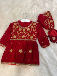 Red golden work velvet pasni set