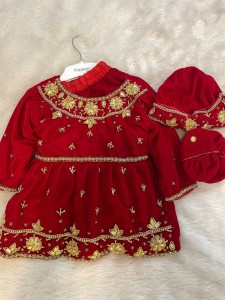 Red golden work velvet pasni set