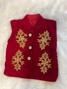 Maroon velvet golden work baby Modicoat