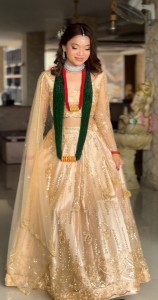 Golden Beaded Lehenga Dark Flower